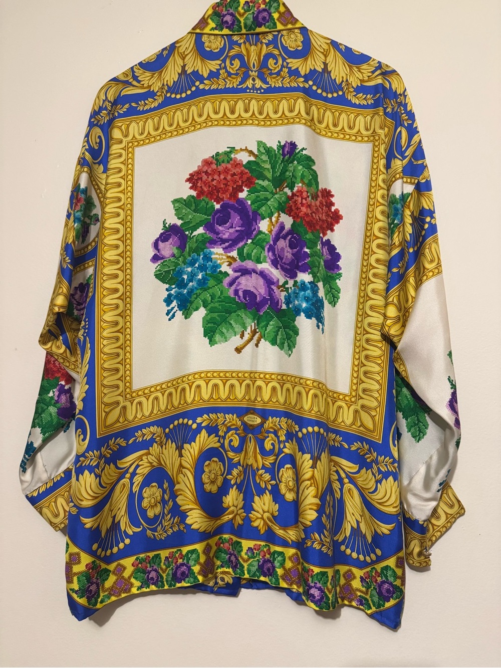 RARE Vintage Gianni Versace Atelier Silk Men's Shirt - Blue & Gold - Picture 2 of 9